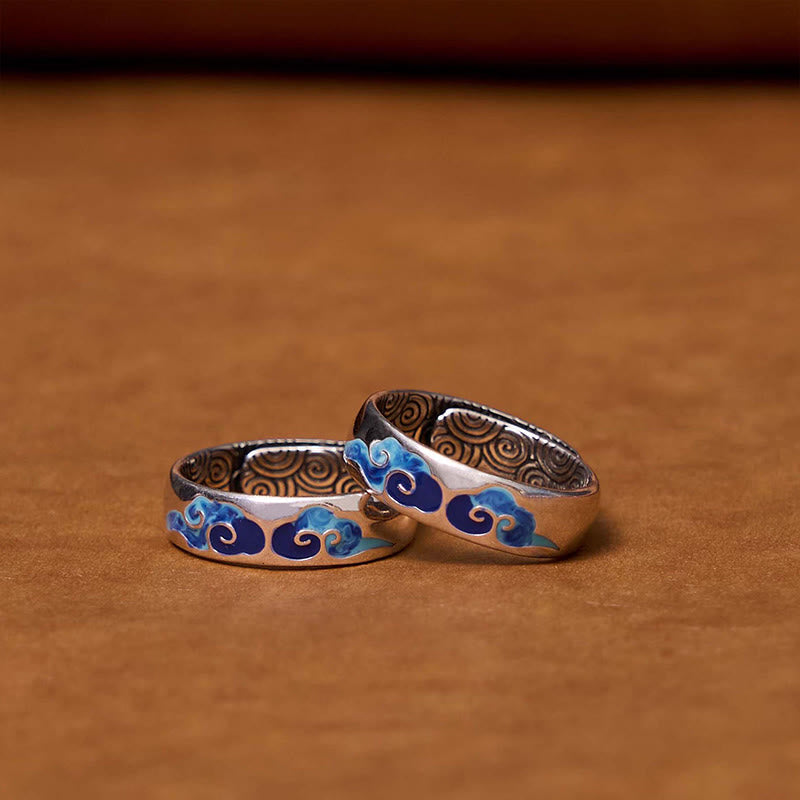 Bague spirituelle en cuivre avec motif de nuages propices | Réglable