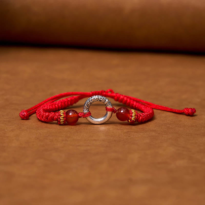 Peace Buckle Red String Bracelet with Sterling Silver-Plated Copper
