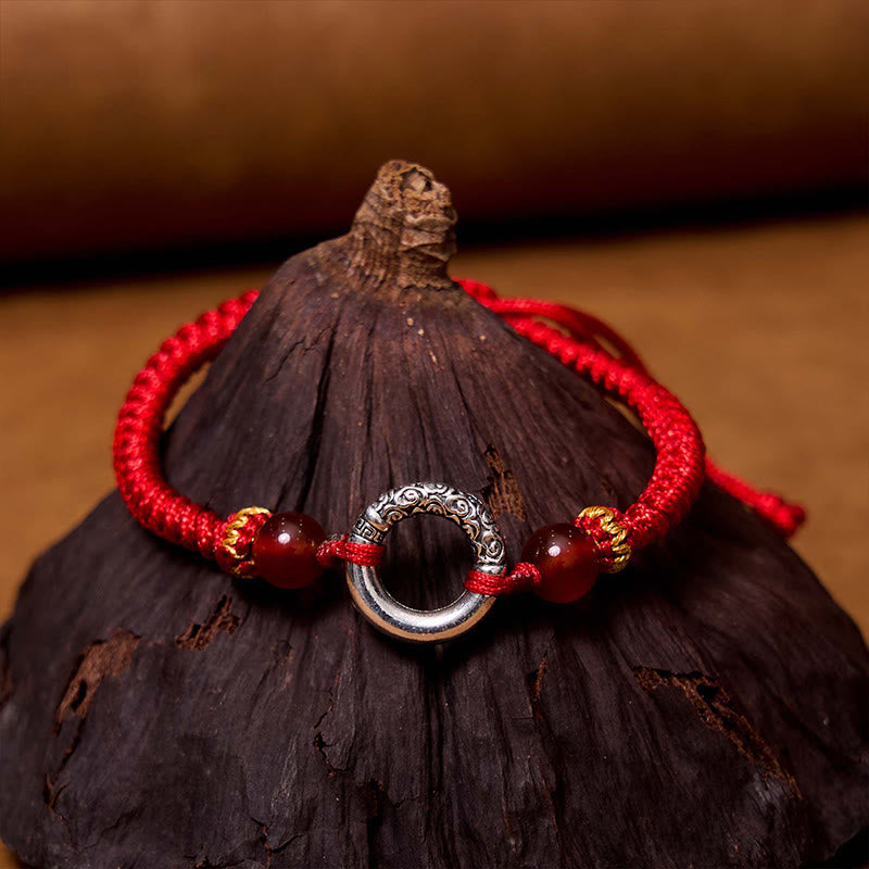 Peace Buckle Red String Bracelet with Sterling Silver-Plated Copper