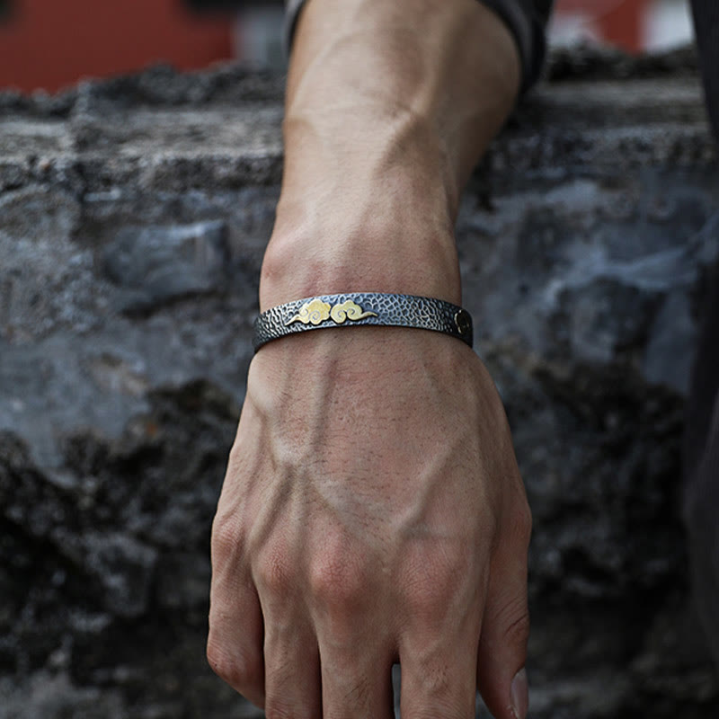 Sterling Silver Heart Sutra Cuff Bracelet for Spiritual Protection and Wealth