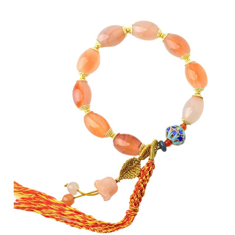 Bracelet tibétain en jade blanc et agate pour la force et la confiance