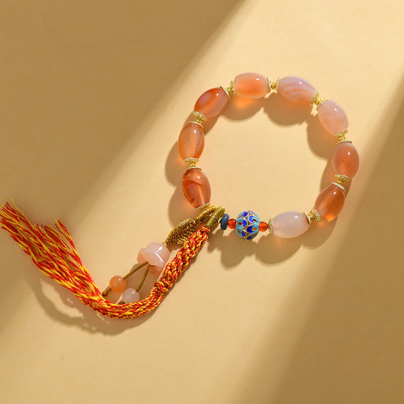 Bracelet tibétain en jade blanc et agate pour la force et la confiance