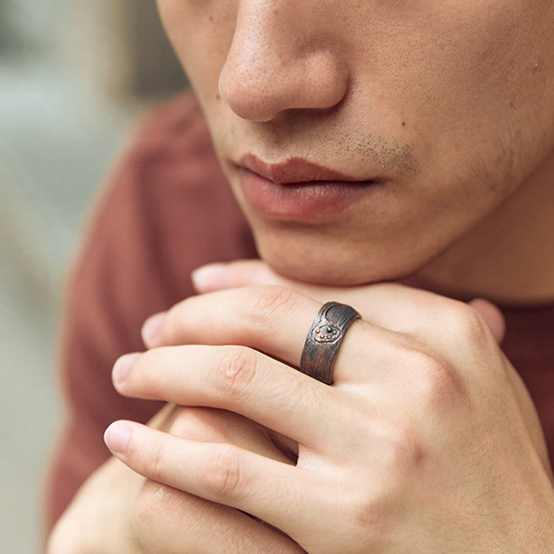 Bague de protection spirituelle réglable en argent sterling 999 et cuivre