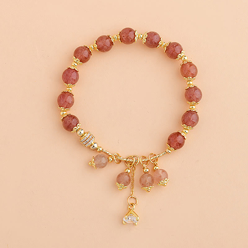 Bracelet d'amour et de guérison en quartz fraise de 8 mm