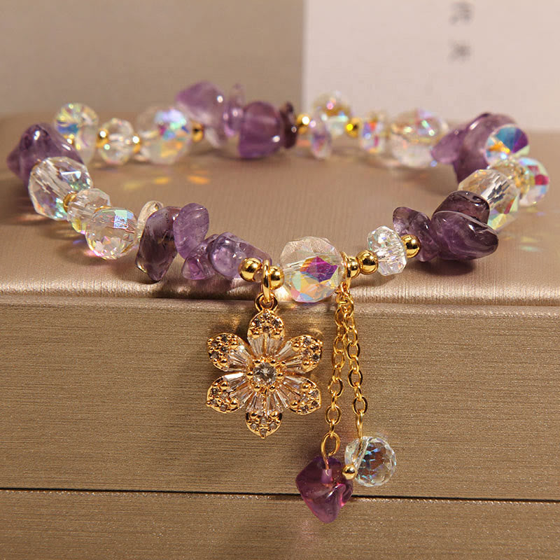 Amethyst Citrine Healing Bracelet with Zircon Flower Charm