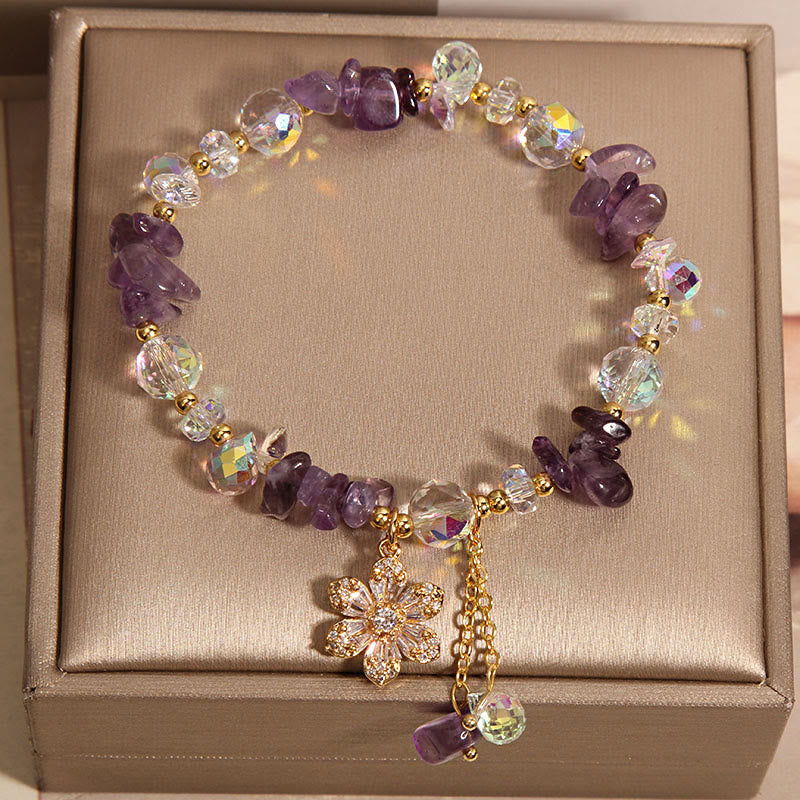 Amethyst Citrine Healing Bracelet with Zircon Flower Charm