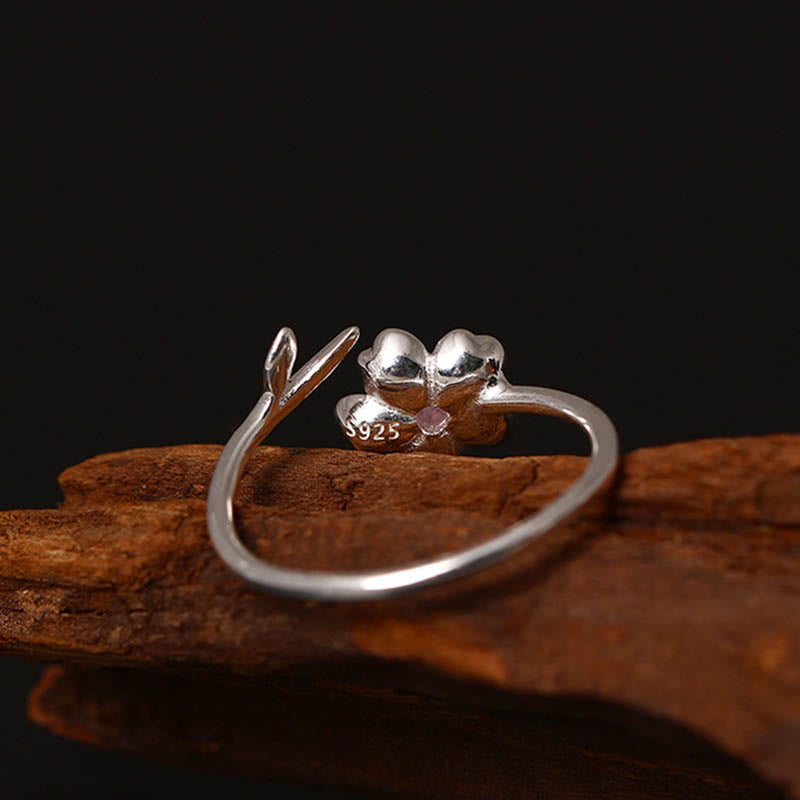 Bague spirituelle réglable en argent sterling 925 avec motif de fleurs de cerisier et bénédiction