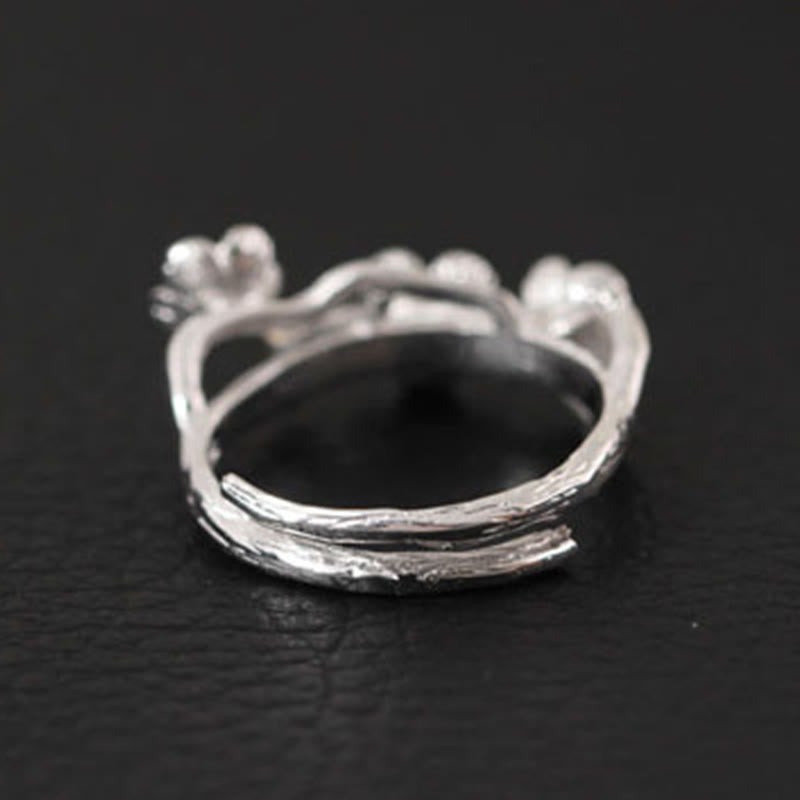 Bague calme en argent sterling 925 avec fleur de prunier pour femme