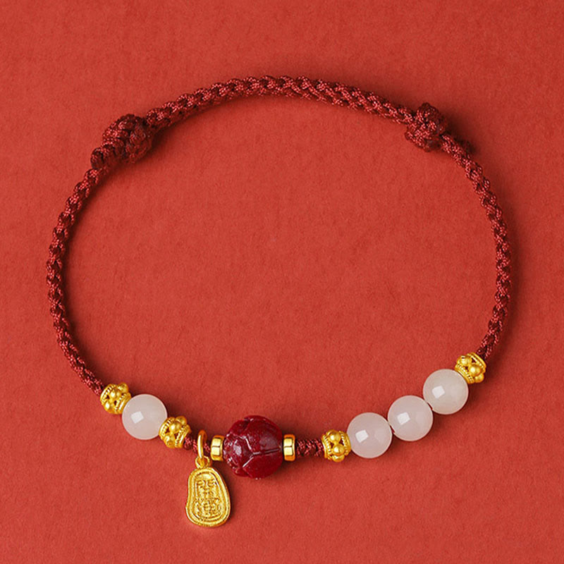 Jade Cinnabar Fu Character Luck Bracelet 15-19cm