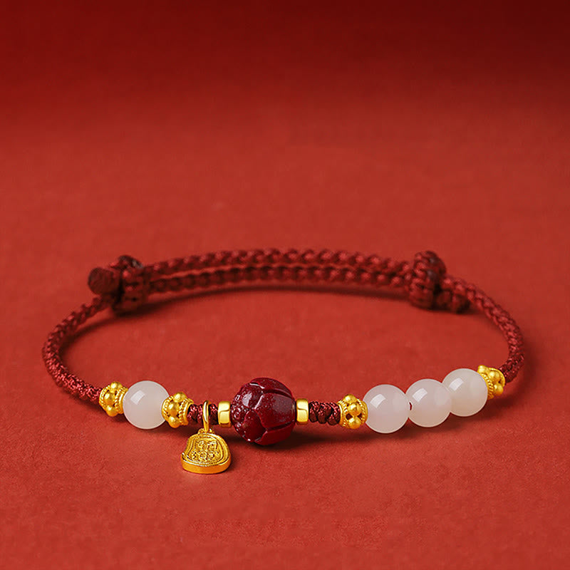 Jade Cinnabar Fu Character Luck Bracelet 15-19cm
