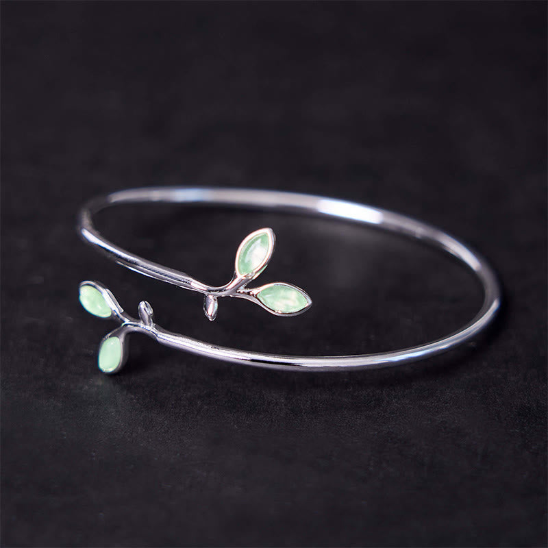 Bracelet manchette de soutien en cuivre à motif œil de chat et feuilles