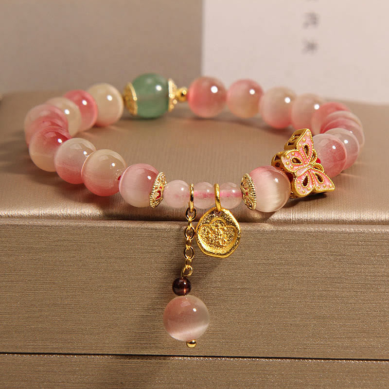 Bracelet Peace œil de chat rose dégradé de 8 mm