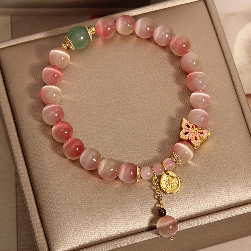 Bracelet Peace œil de chat rose dégradé de 8 mm