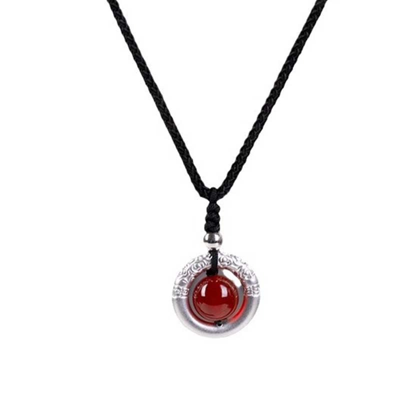 Collier en argent sterling 999 avec boucle de paix en agate rouge pour la protection