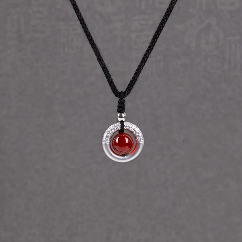 Collier en argent sterling 999 avec boucle de paix en agate rouge pour la protection