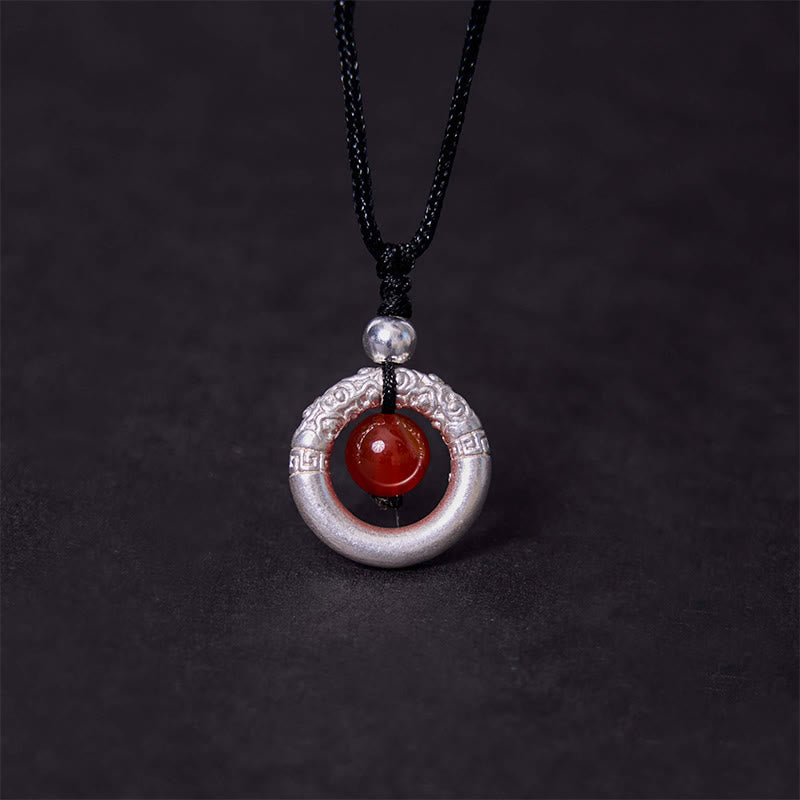 Collier en argent sterling 999 avec boucle de paix en agate rouge pour la protection