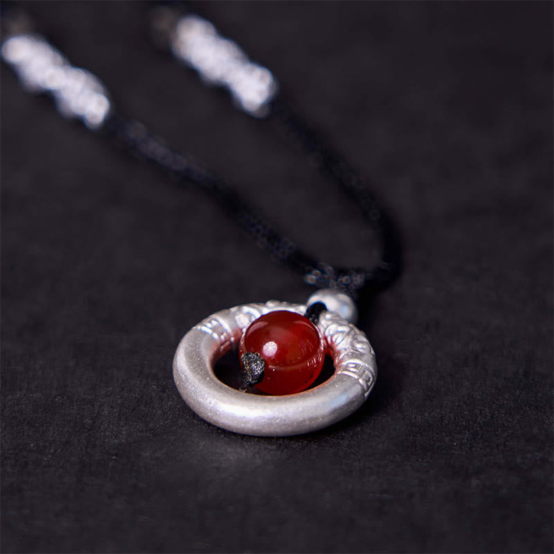 Collier en argent sterling 999 avec boucle de paix en agate rouge pour la protection