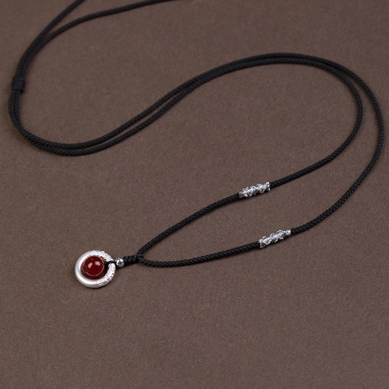 Collier en argent sterling 999 avec boucle de paix en agate rouge pour la protection