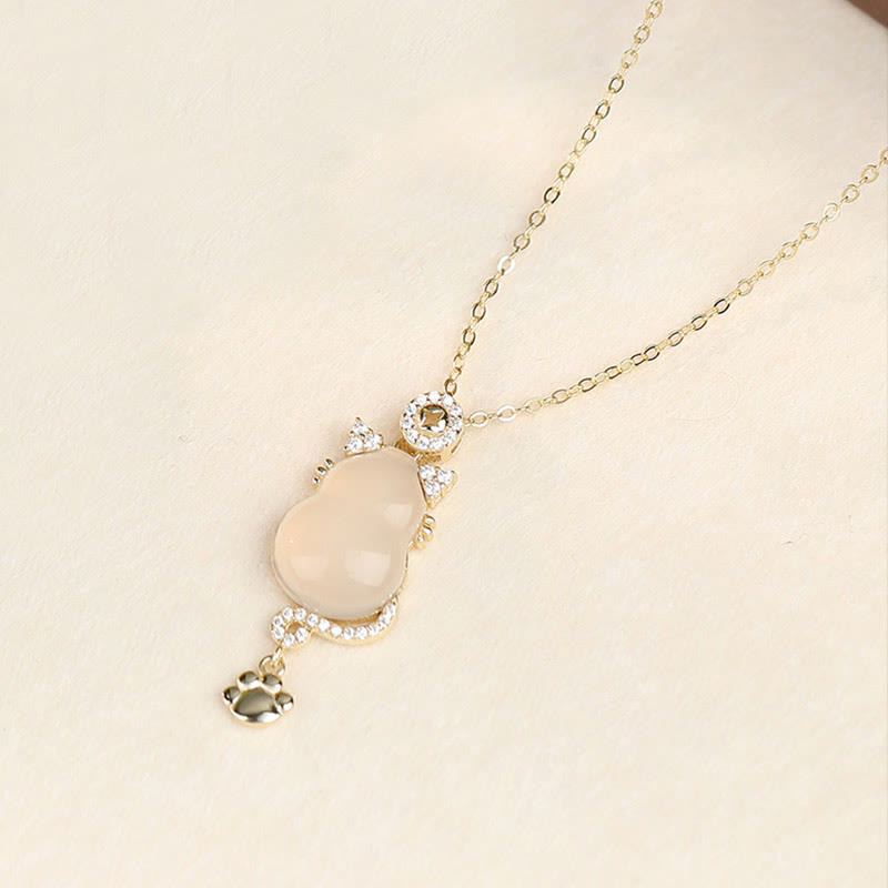 Collier pendentif de protection pour chat en gourde de jade blanc