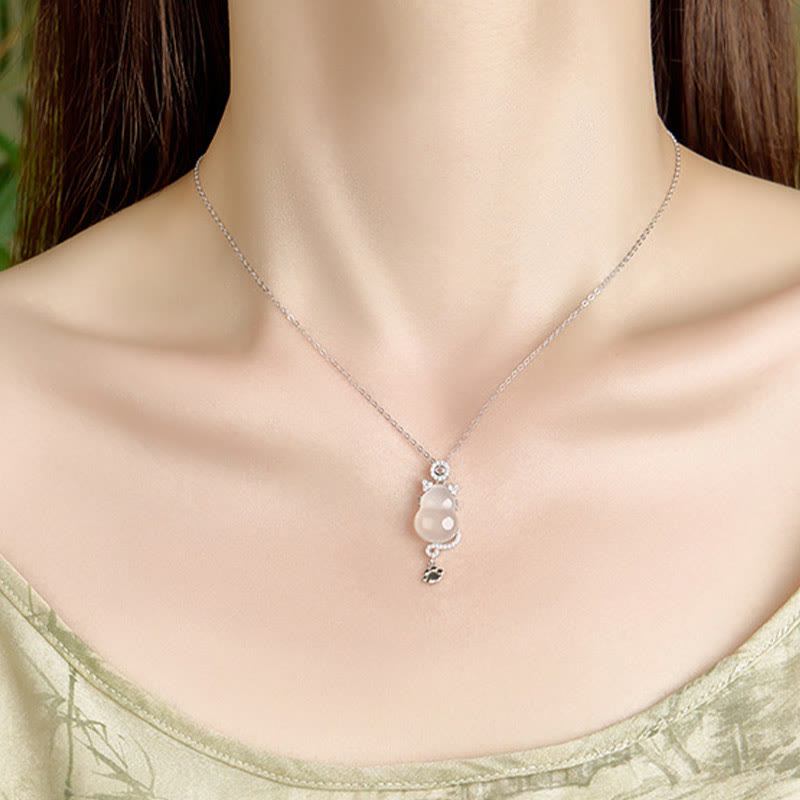 Collier pendentif de protection pour chat en gourde de jade blanc