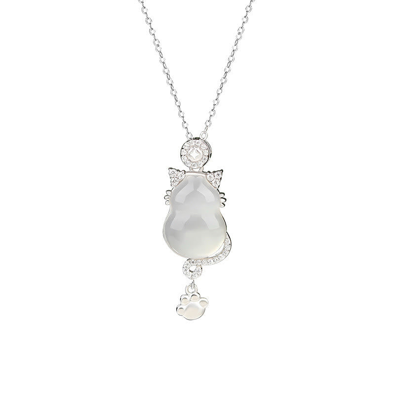 Collier pendentif de protection pour chat en gourde de jade blanc