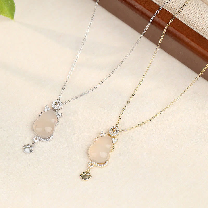 Collier pendentif de protection pour chat en gourde de jade blanc