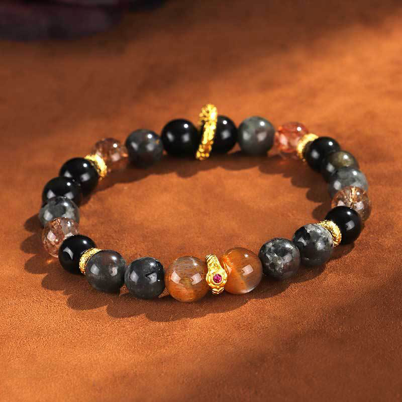 Bracelet spirituel positif en pierre de lave et pierre de soleil de 8 mm