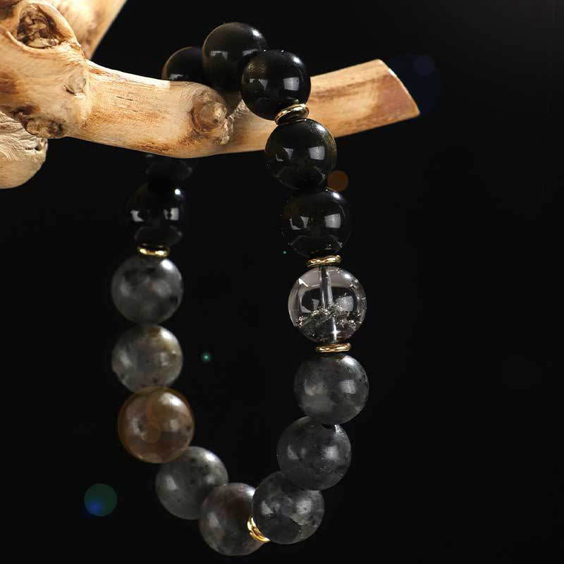Om Mani Padme Hum Bracelet in Sterling Silver with Protection Stones