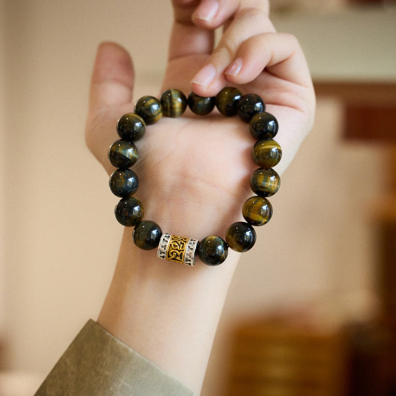 Bracelet courage œil de tigre 12 mm avec breloque « six mots vrais »