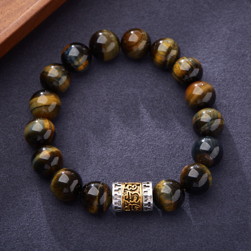 12mm Tiger Eye Courage Bracelet with Six True Words Charm