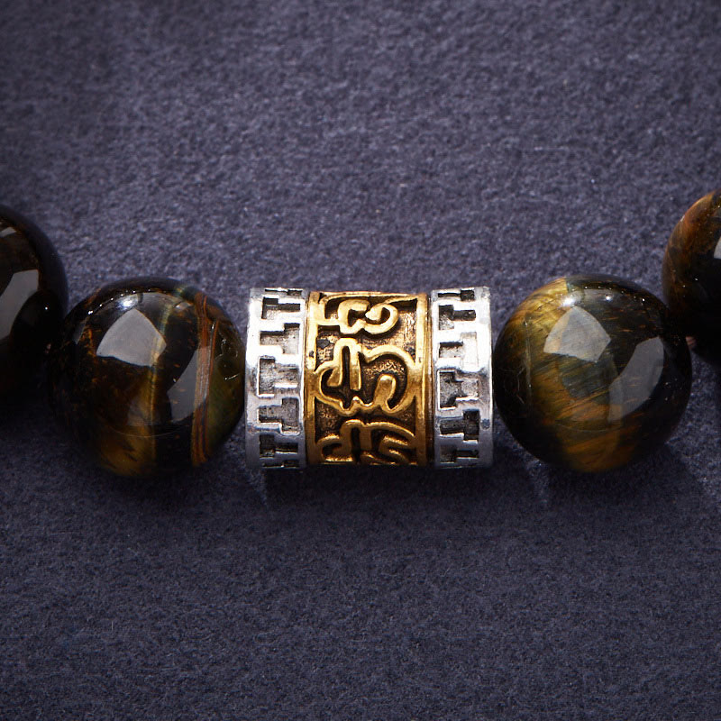 Bracelet courage œil de tigre 12 mm avec breloque « six mots vrais »