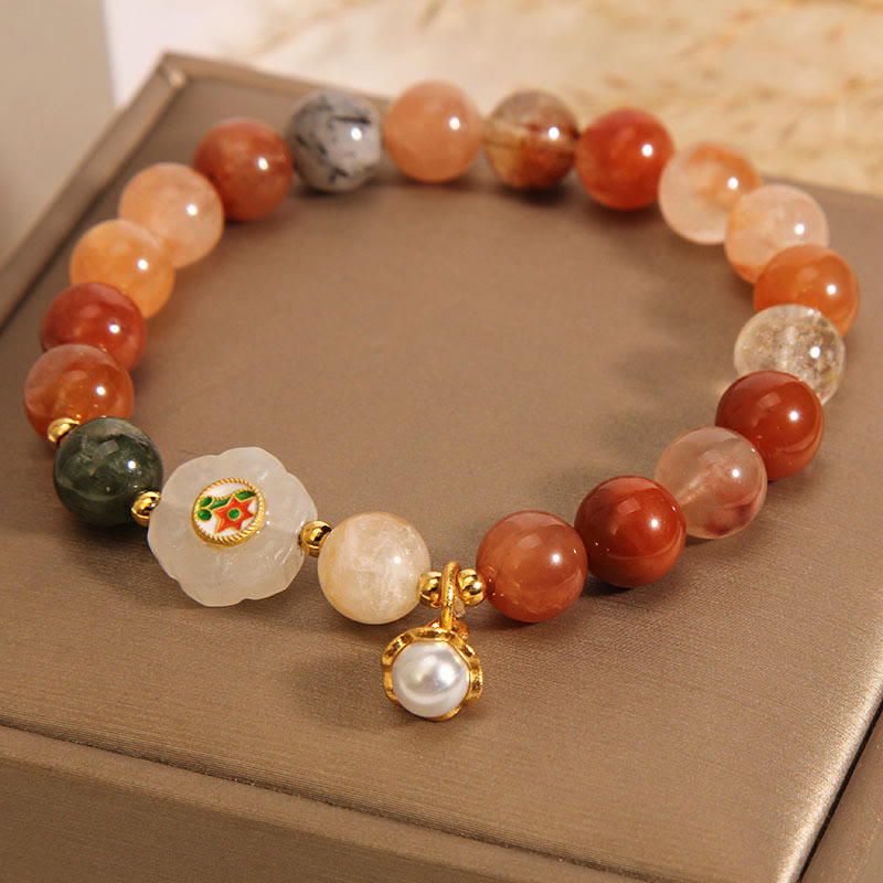 Bracelet porte-bonheur en jade blanc cristal Fu Lu Shou 14-16 cm