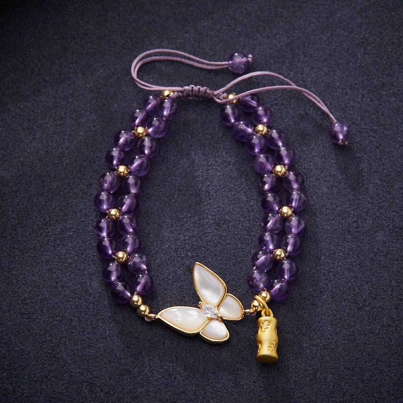 Amethyst Braided String Bracelet with Butterfly | Balance & Stress Relief