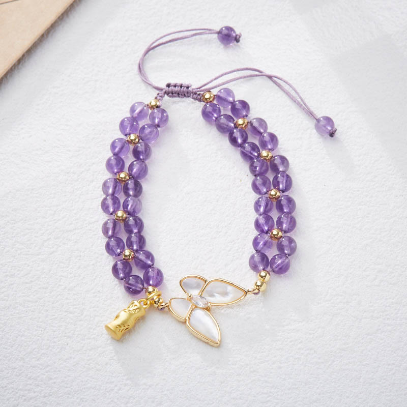 Amethyst Braided String Bracelet with Butterfly | Balance & Stress Relief