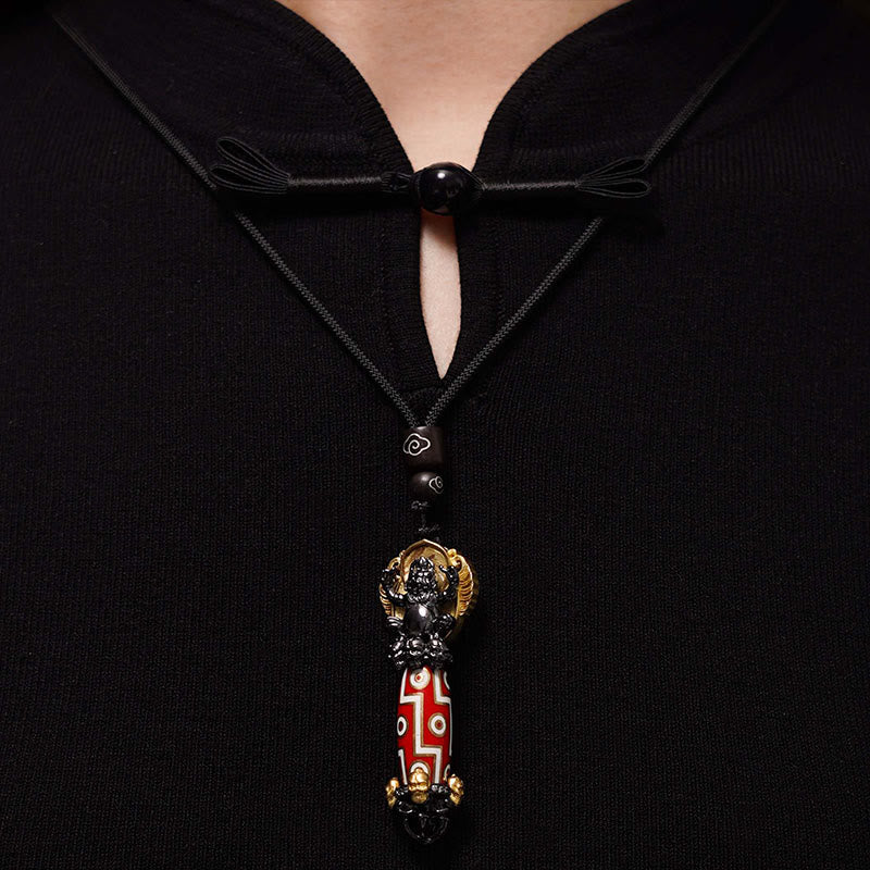 Collier de tête de mort en perles Dzi du Tibet – Om Mani Padme Hum Mantra Wisdom