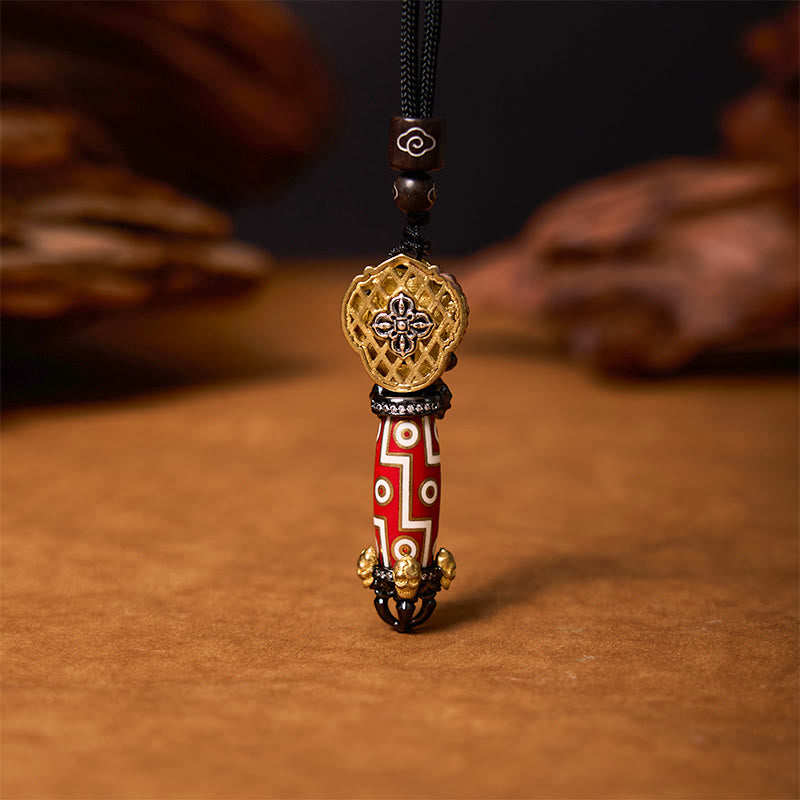 Collier de tête de mort en perles Dzi du Tibet – Om Mani Padme Hum Mantra Wisdom