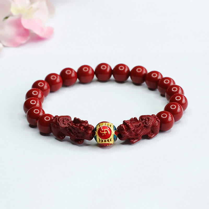 8mm Cinnabar Double Pixiu Bracelet for Protection