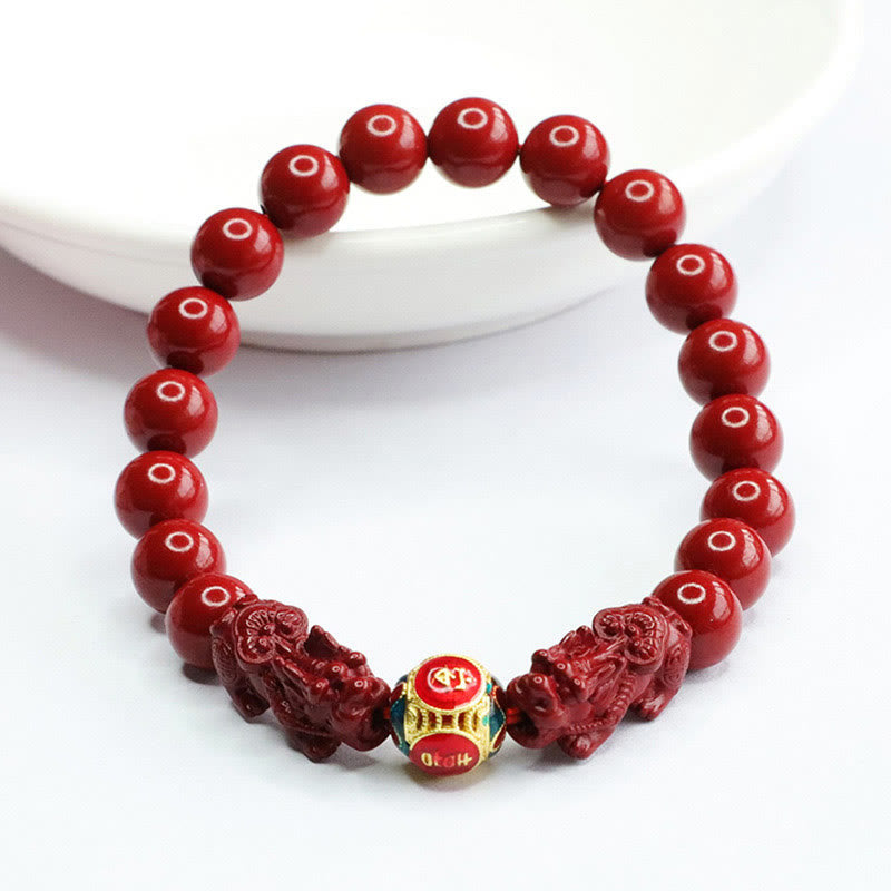 8mm Cinnabar Double Pixiu Bracelet for Protection