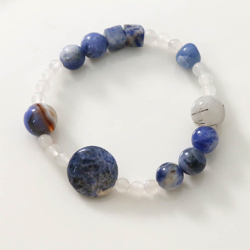 Bracelet de méditation en aventurine bleue et jade 17 cm