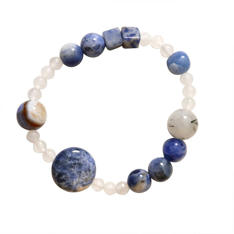 Bracelet de méditation en aventurine bleue et jade 17 cm