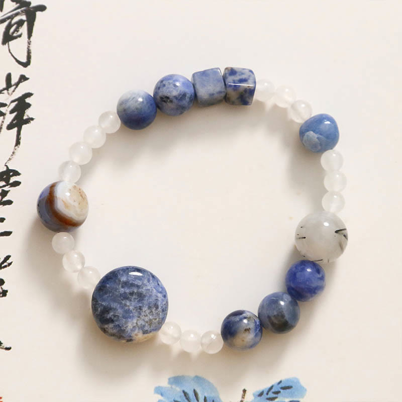 Bracelet de méditation en aventurine bleue et jade 17 cm