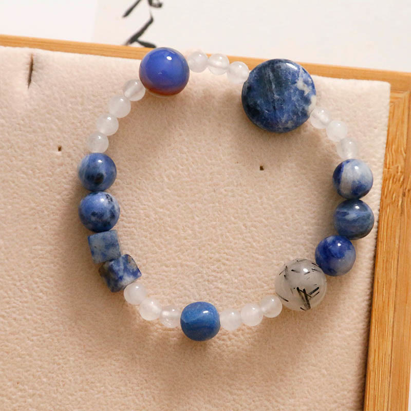 Bracelet de méditation en aventurine bleue et jade 17 cm