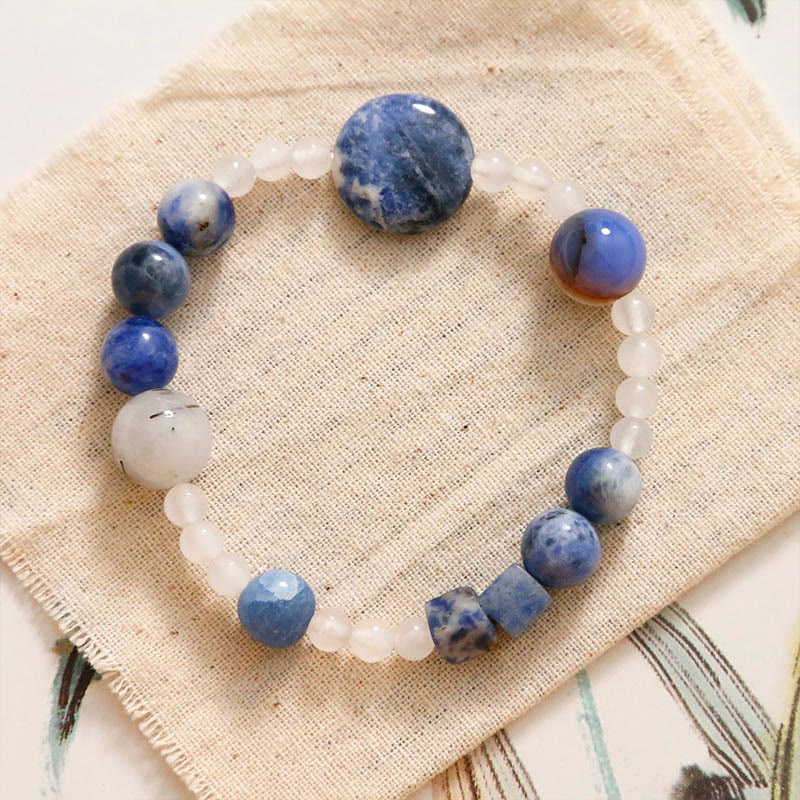 Bracelet de méditation en aventurine bleue et jade 17 cm