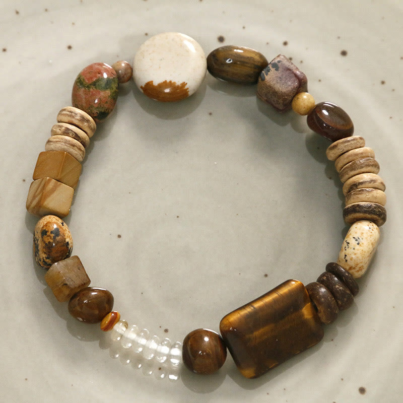 Coconut Shell Tiger Eye Courage Bracelet for Strength & Protection
