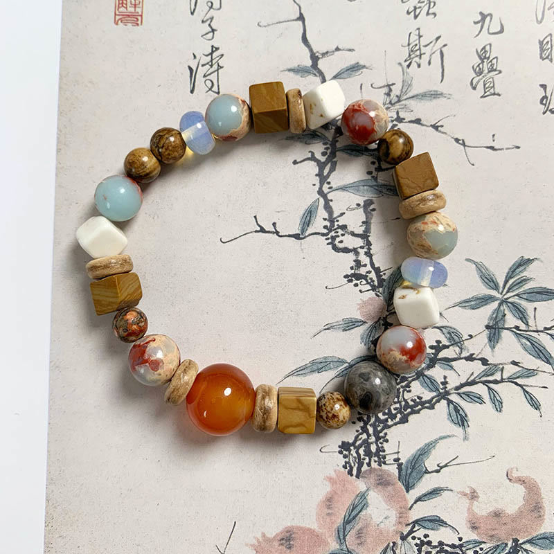 Bracelet de bénédiction calme en pierre d'agate rouge Shoushan et turquoise blanche