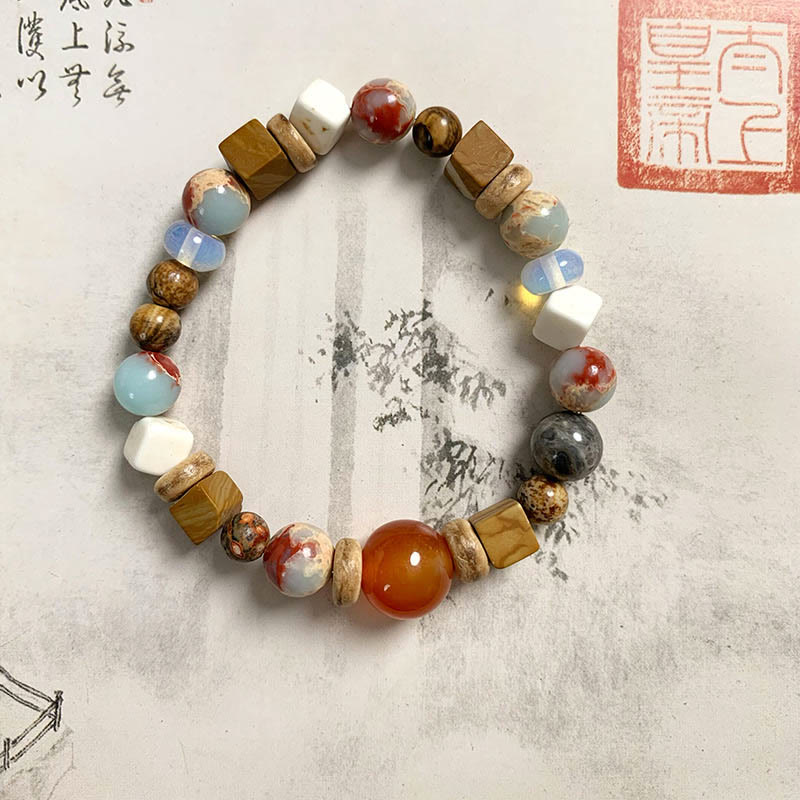 Red Agate Shoushan Stone White Turquoise Calm Blessing Bracelet