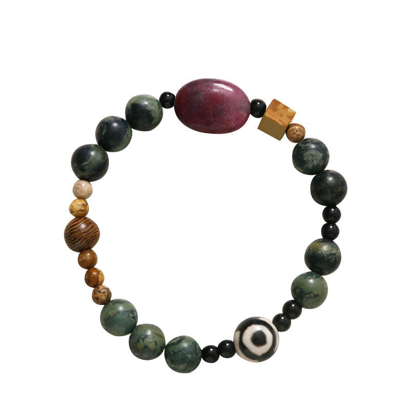 Bracelet Dzi à trois yeux en agate verte de 8 mm