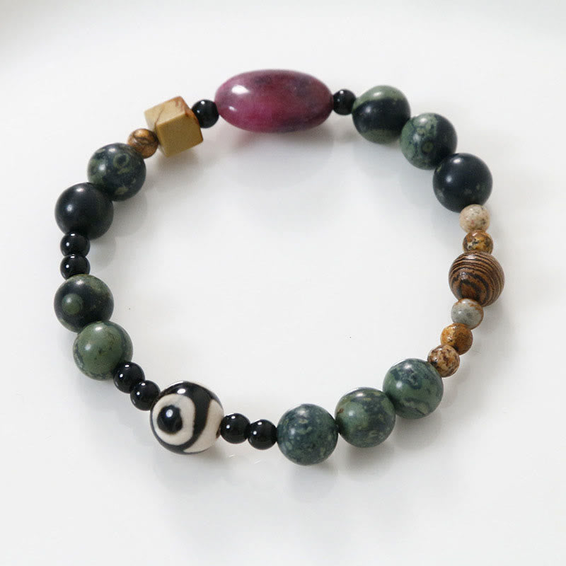 Bracelet Dzi à trois yeux en agate verte de 8 mm