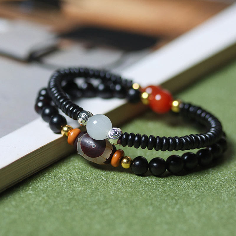 8mm Ebony Sandalwood Dzi Bead Balance and Calm Bracelet