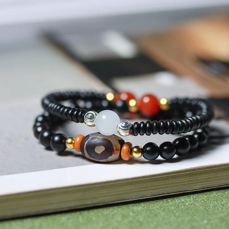 8mm Ebony Sandalwood Dzi Bead Balance and Calm Bracelet